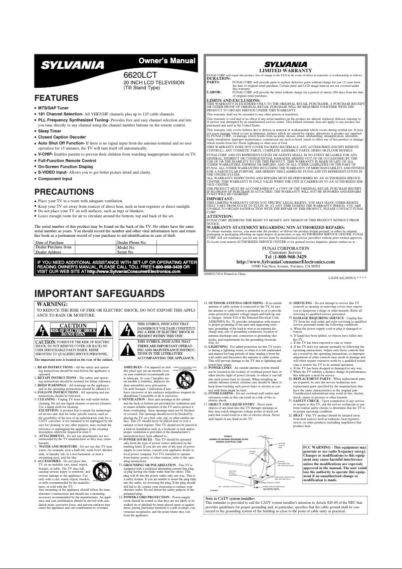 Page 1 de la notice Manuel utilisateur Sylvania 6620LCT
