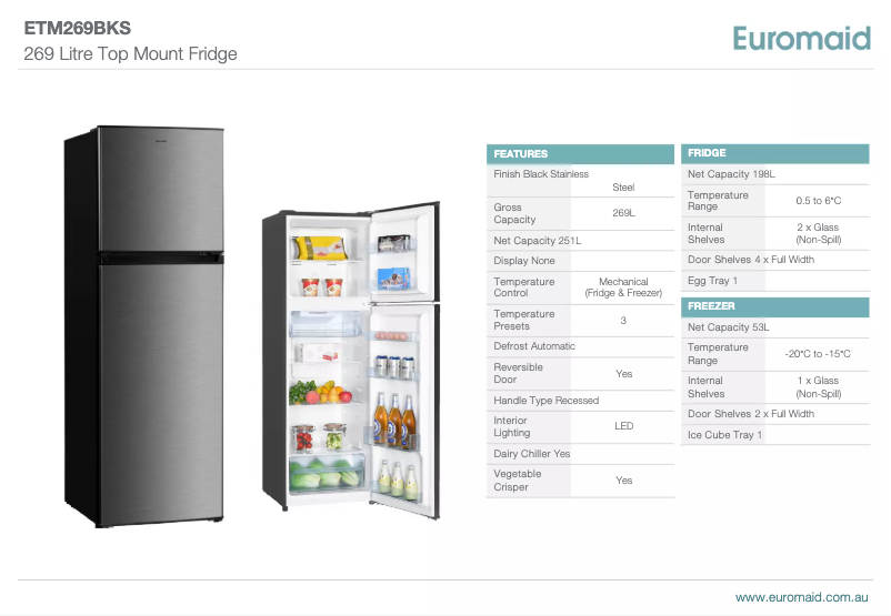 Page n°1 - Fiche technique Euromaid ETM269BKS