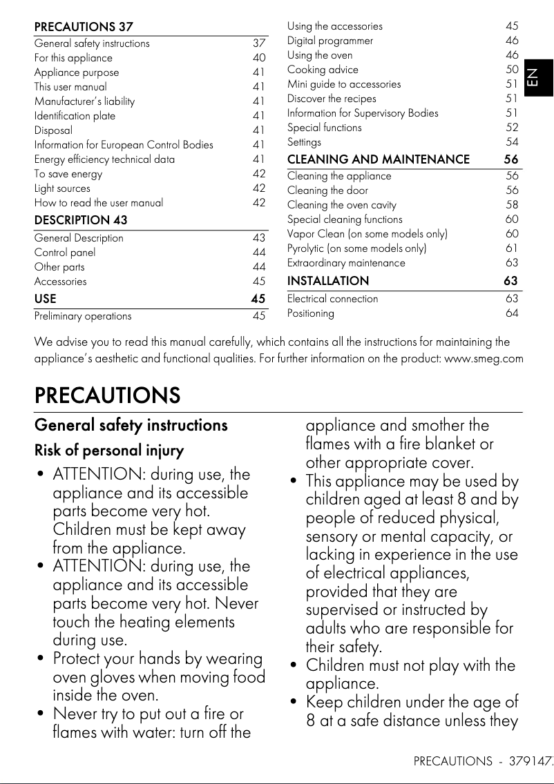Page 1 de la notice Manuel utilisateur Smeg SOP6401TX