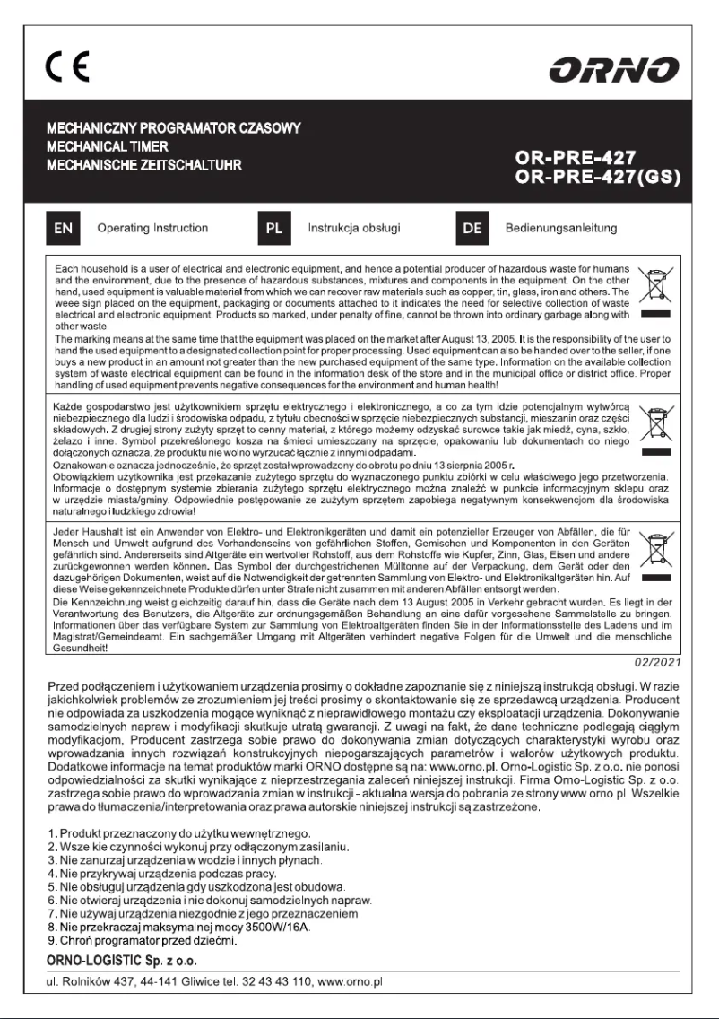 Imagen de la primera página del manual del dispositivo OR-PRE-427