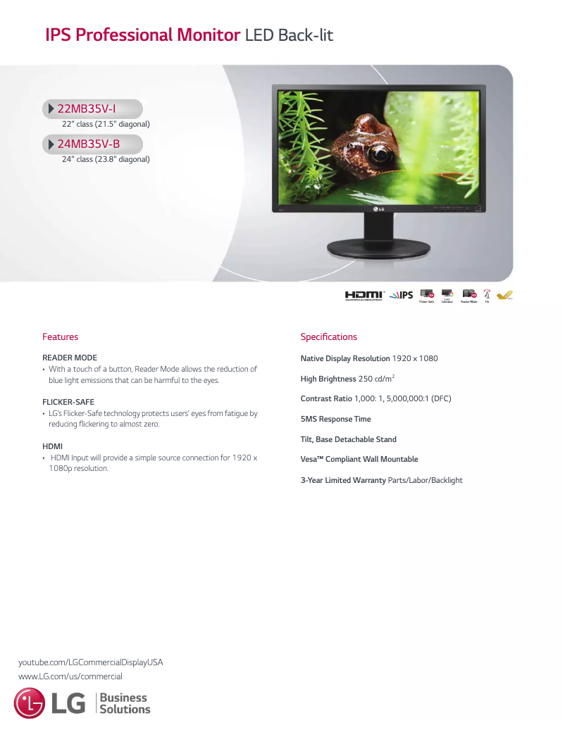 Página 1 del manual Ficha técnica LG 22MB35V-I