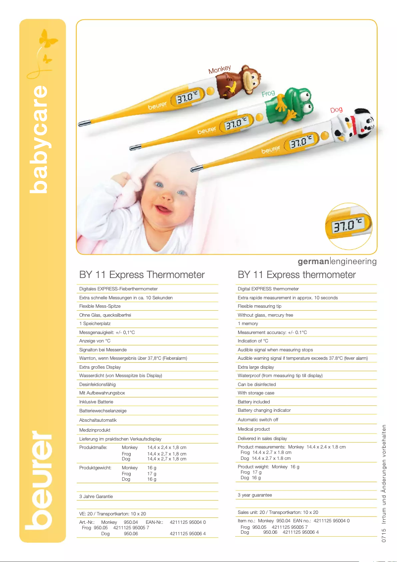 Page 1 de la notice Fiche technique Beurer BY 11