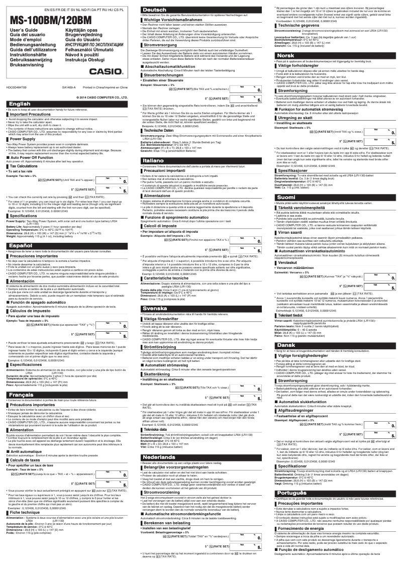 Page 1 de la notice Manuel utilisateur Casio MS-100BM