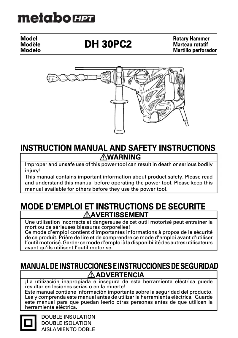 Page 1 de la notice Manuel utilisateur HiKOKI DH30PC2