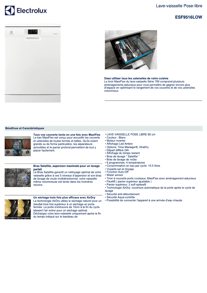 Page n°1 - Fiche technique Electrolux ESF9516LOW