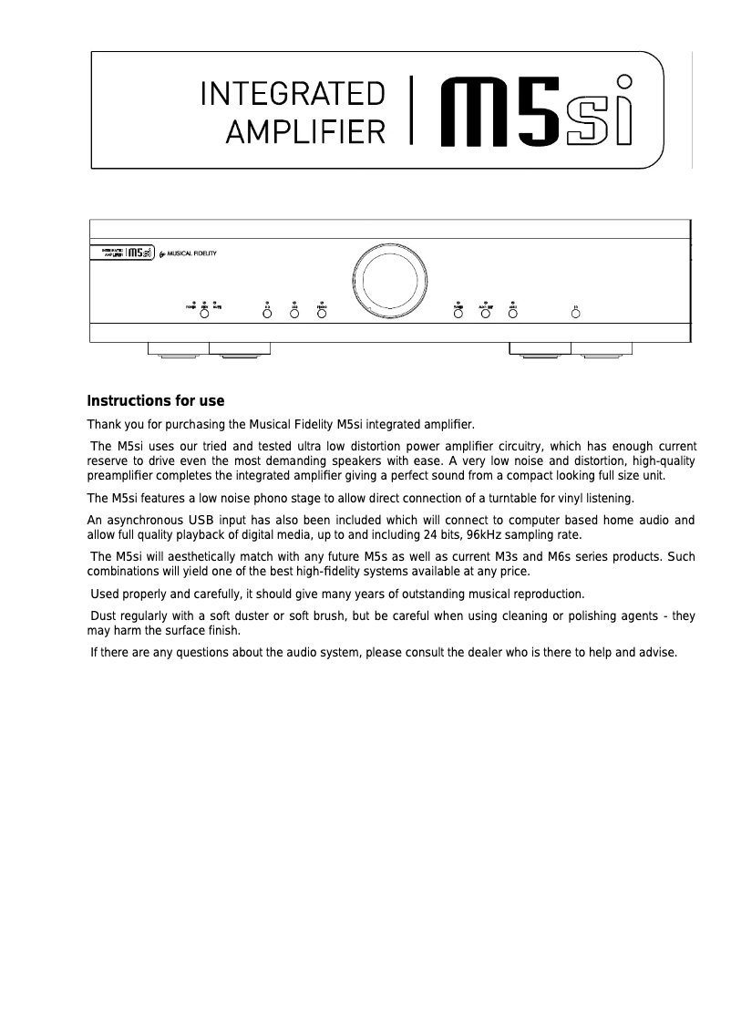 Image de la première page du manuel de l'appareil M5si