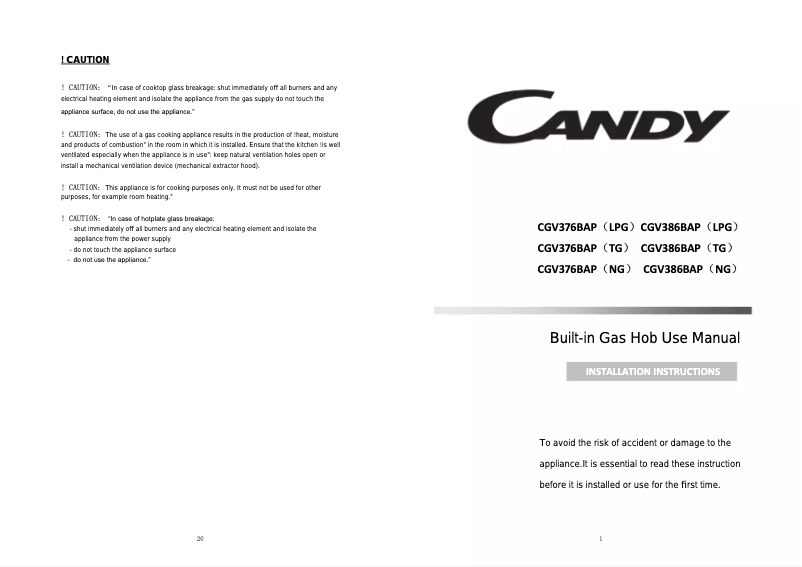 Page 1 de la notice Manuel utilisateur Candy CGV376BAP