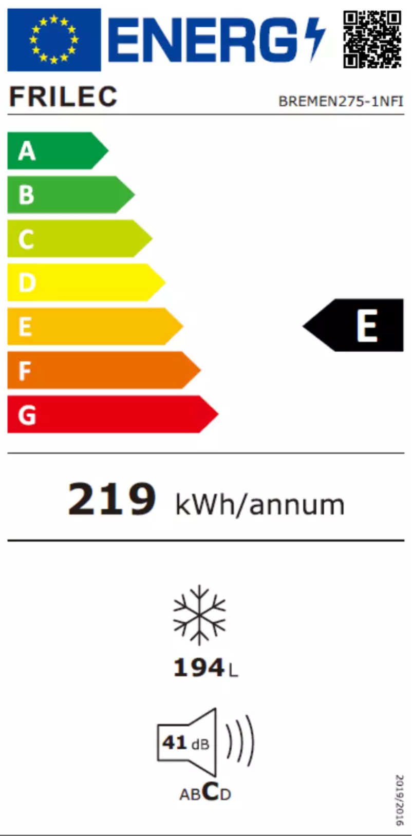 Page n°1 - Label énergétique Frilec BREMEN275-1NFI