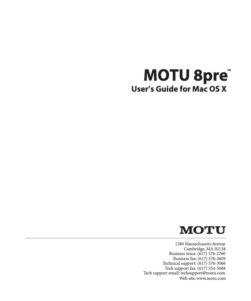 Page n°1 - Manuel utilisateur Motu 8pre