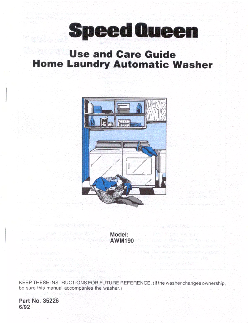Page n°1 - Manuel utilisateur Speed Queen AWM190W