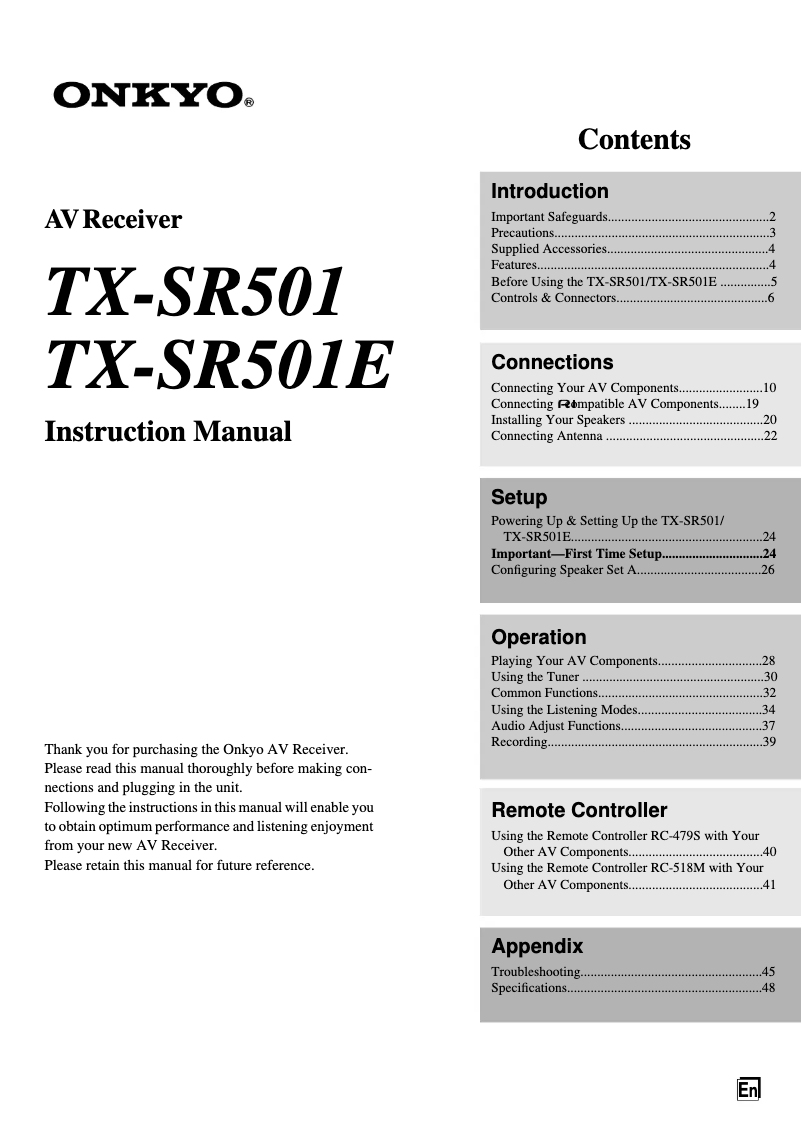 Page 1 de la notice Manuel utilisateur Onkyo TX-SR501E