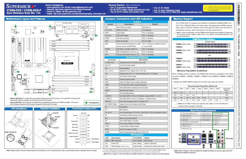 Page n°1 - Guide de démarrage rapide Supermicro C7X99-OCE-F