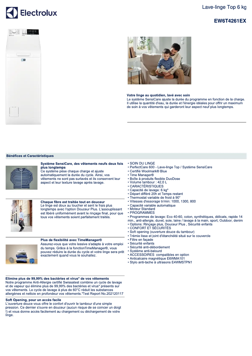 Page n°1 - Fiche technique Electrolux EW6T4261EX