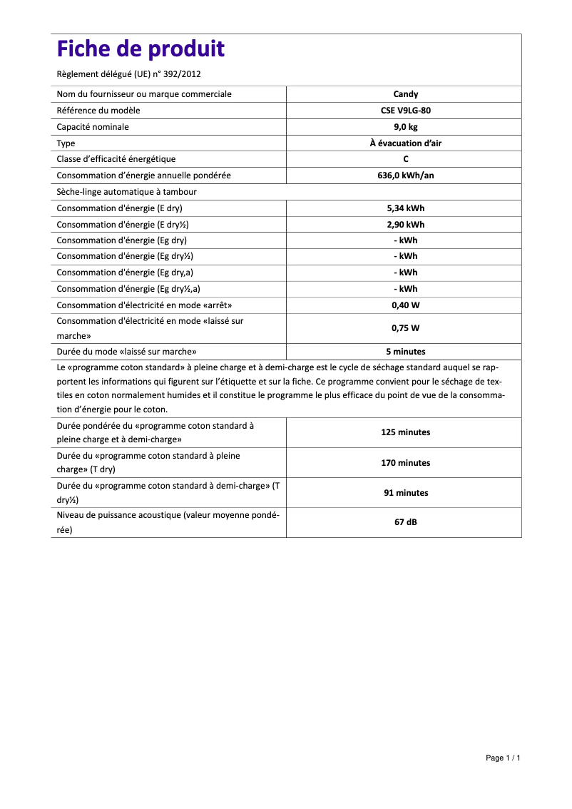 Image de la première page du manuel de l'appareil CSE V9LG-80