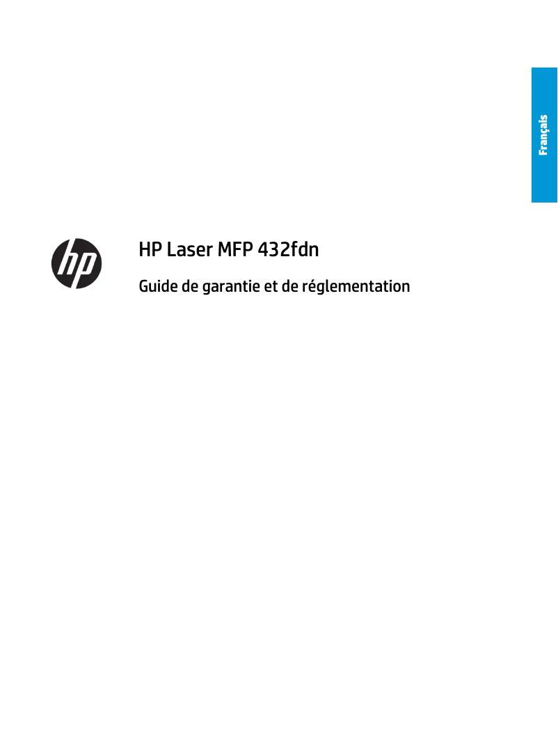 Page 1 de la notice Informations de garantie HP Laser MFP 432fdn
