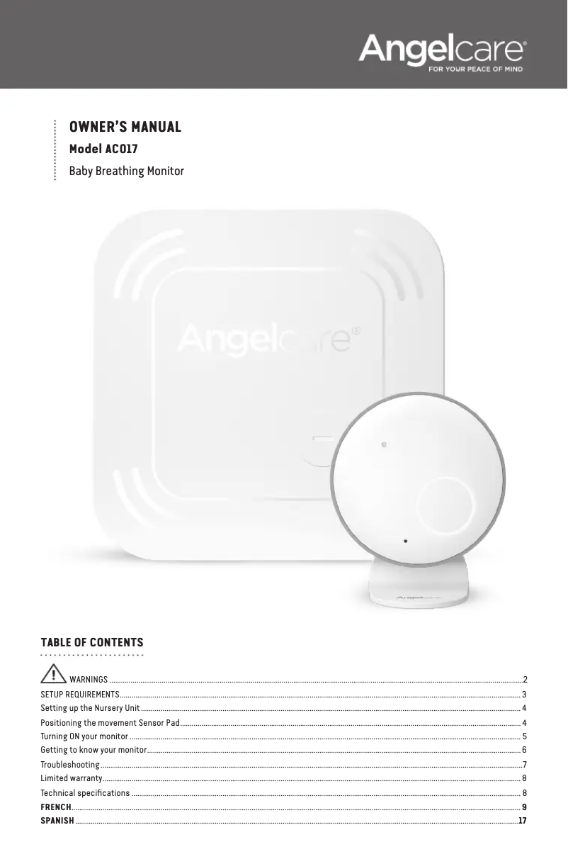Page 1 de la notice Manuel utilisateur Angelcare AC017