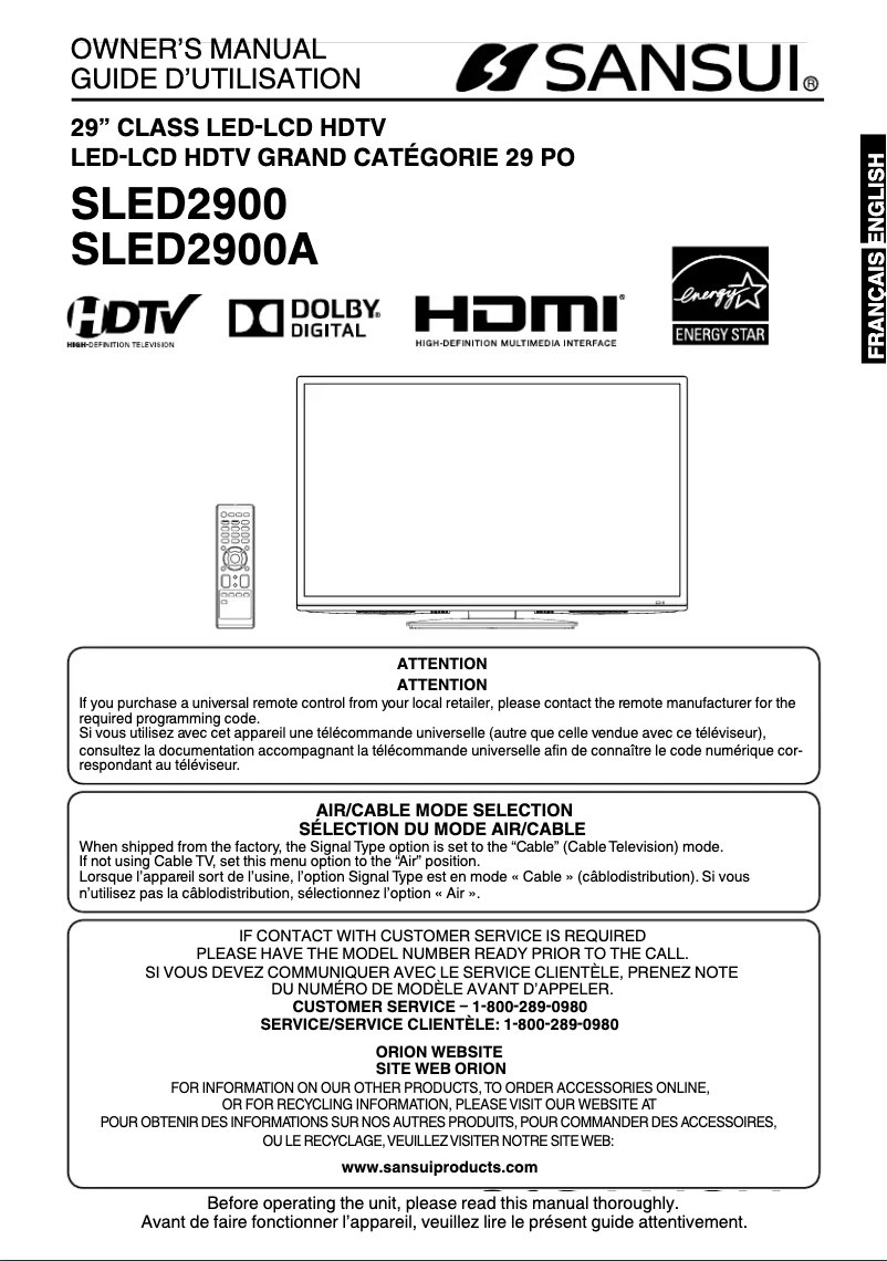 Image de la première page du manuel de l'appareil SLED2900