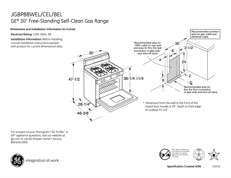 Page n°1 - Fiche technique GE JGBP88WELWW