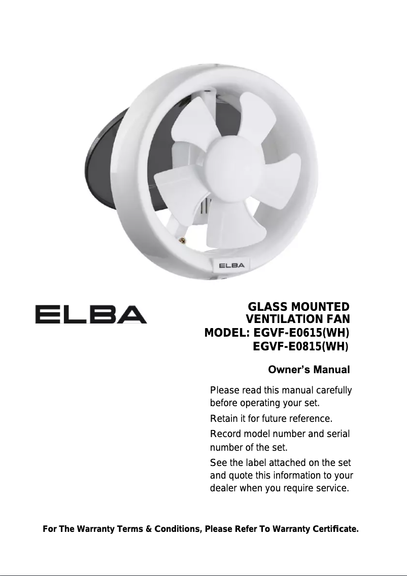 Page 1 de la notice Manuel utilisateur Elba EGVF-E0615(WH)