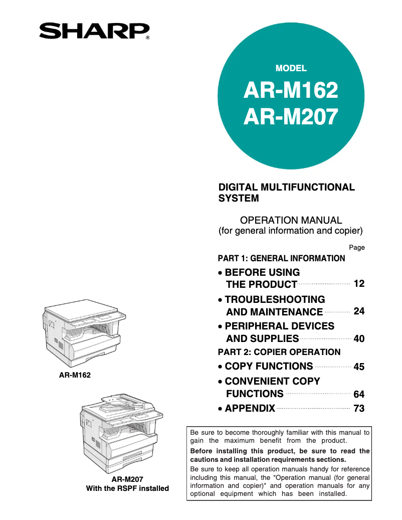 Image de la première page du manuel de l'appareil AR-M207