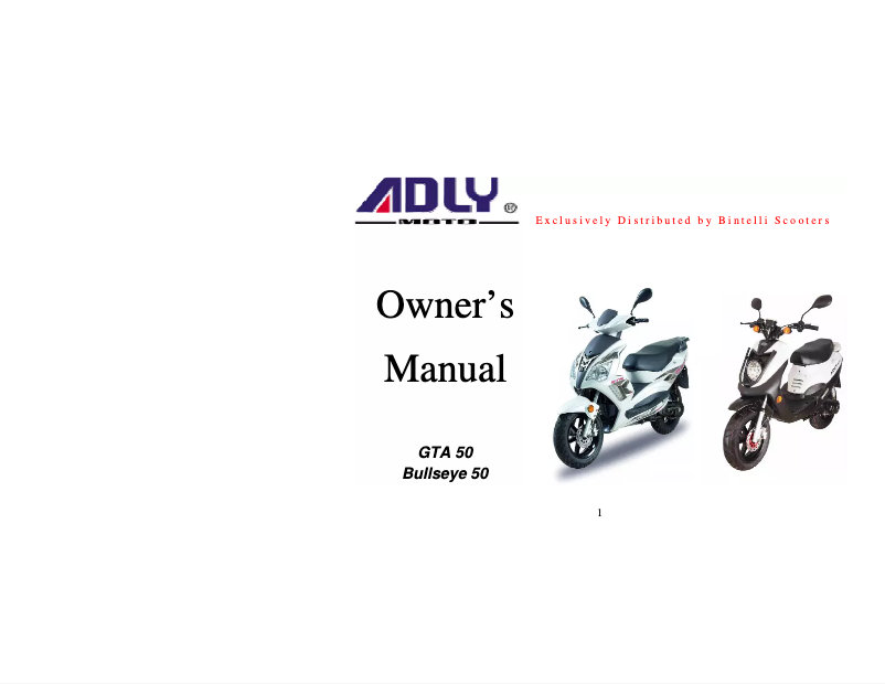 Page 1 de la notice Manuel utilisateur Adly GTA 50