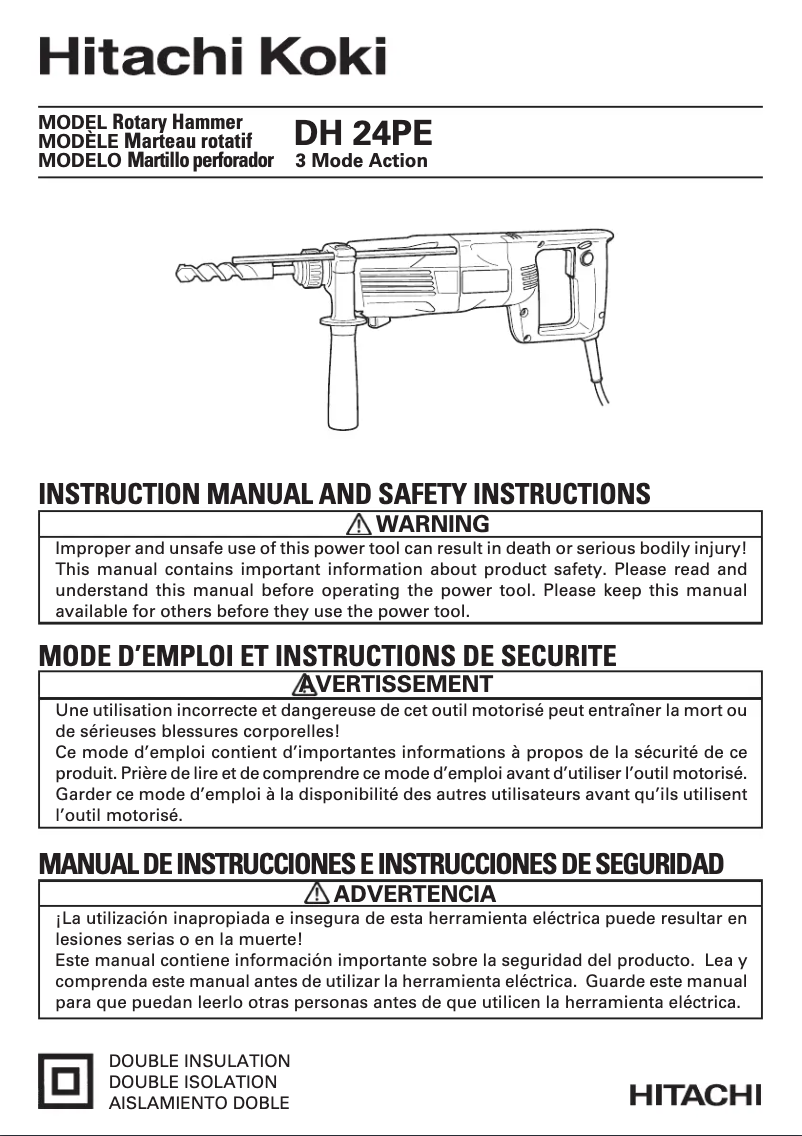 Page n°1 - Manuel utilisateur Hitachi DH 24PE