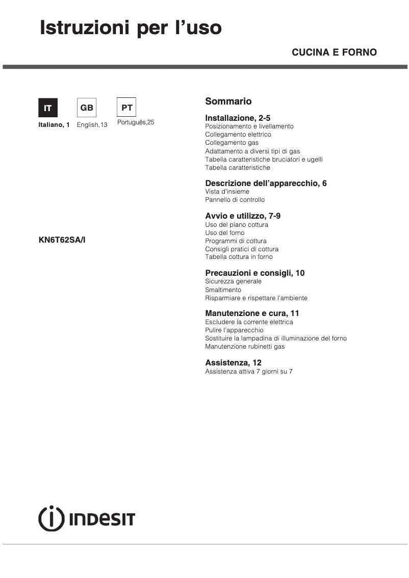 Page n°1 - Manuel utilisateur Indesit KN6T62SA(W)/I