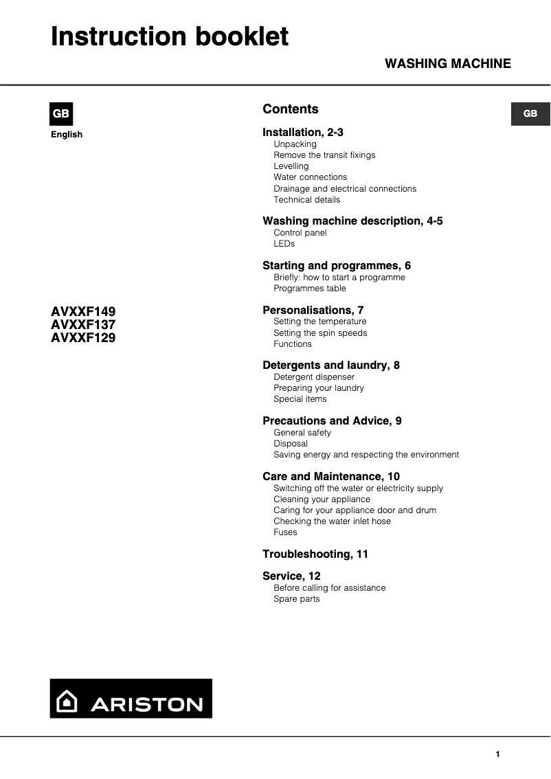 Image de la première page du manuel de l'appareil AVXXF149