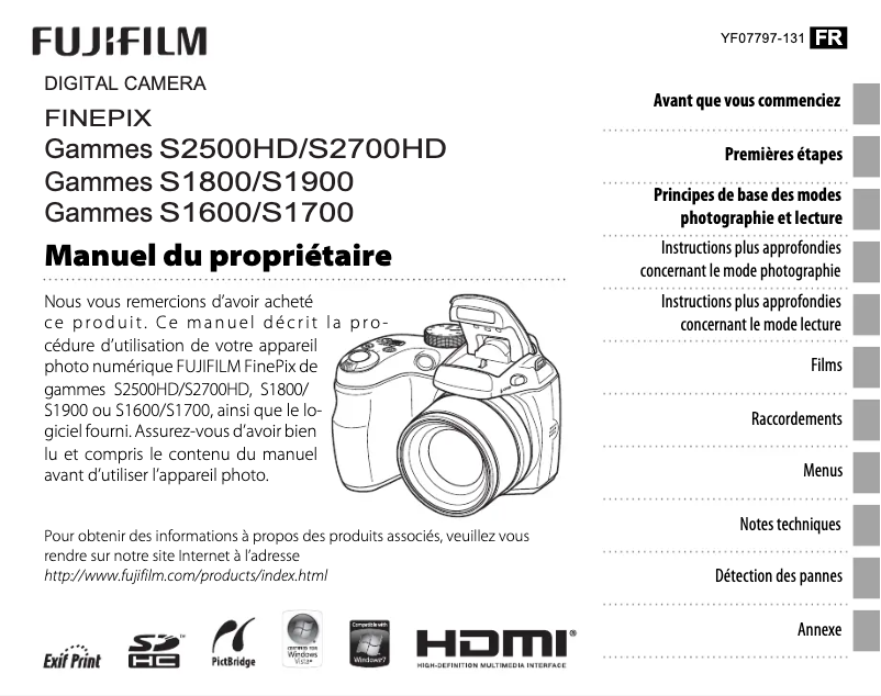Image de la première page du manuel de l'appareil FinePix S1600