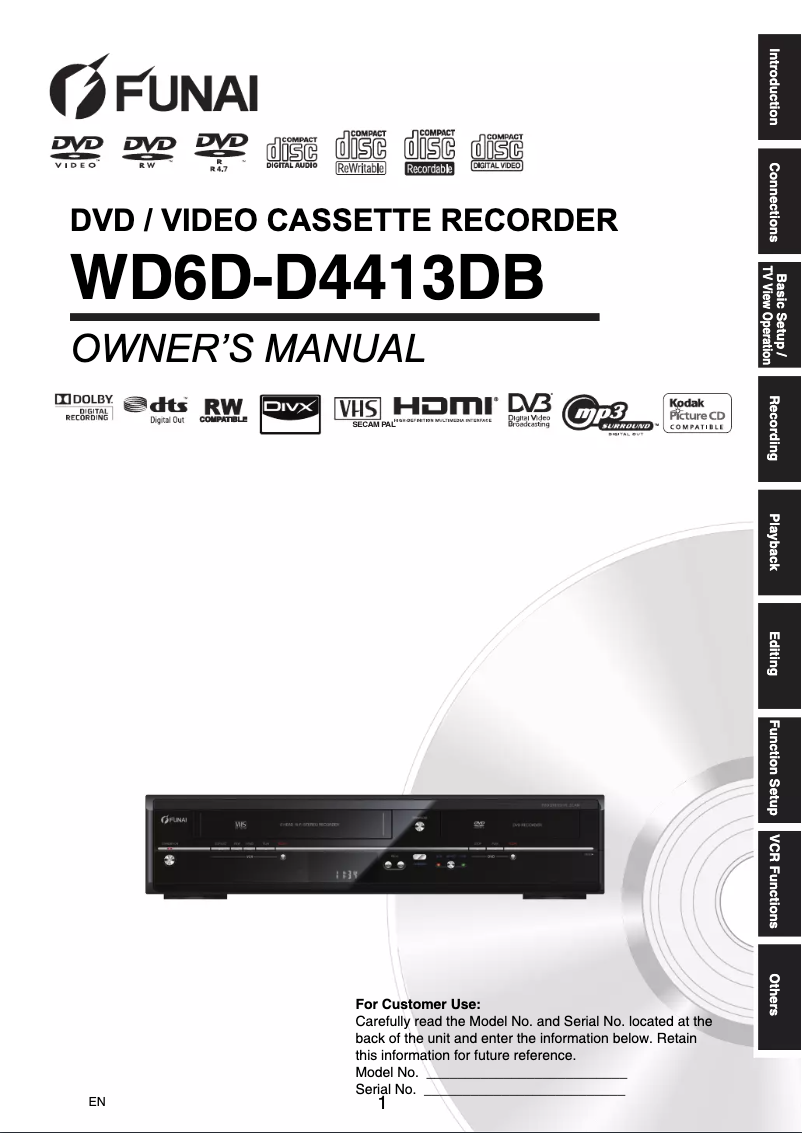 Page 1 de la notice Manuel utilisateur Funai WD6D-D4413DB