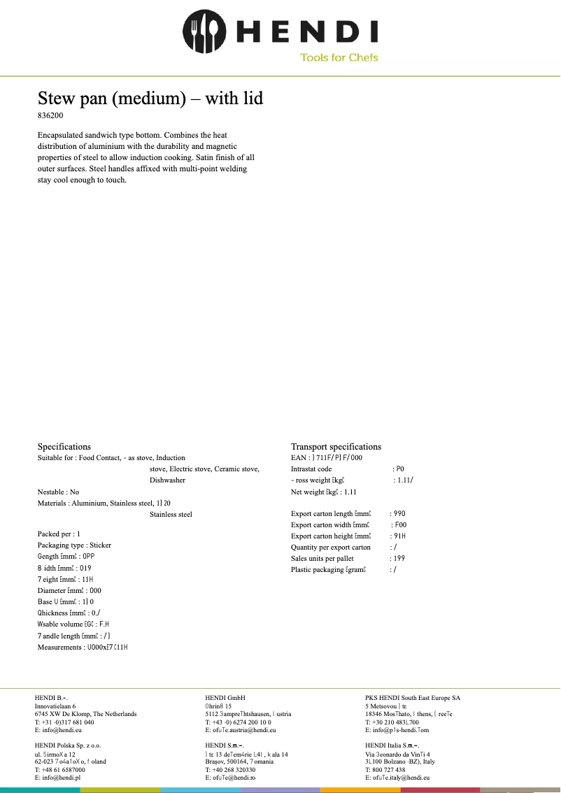 Page n°1 - Fiche technique Hendi 836507