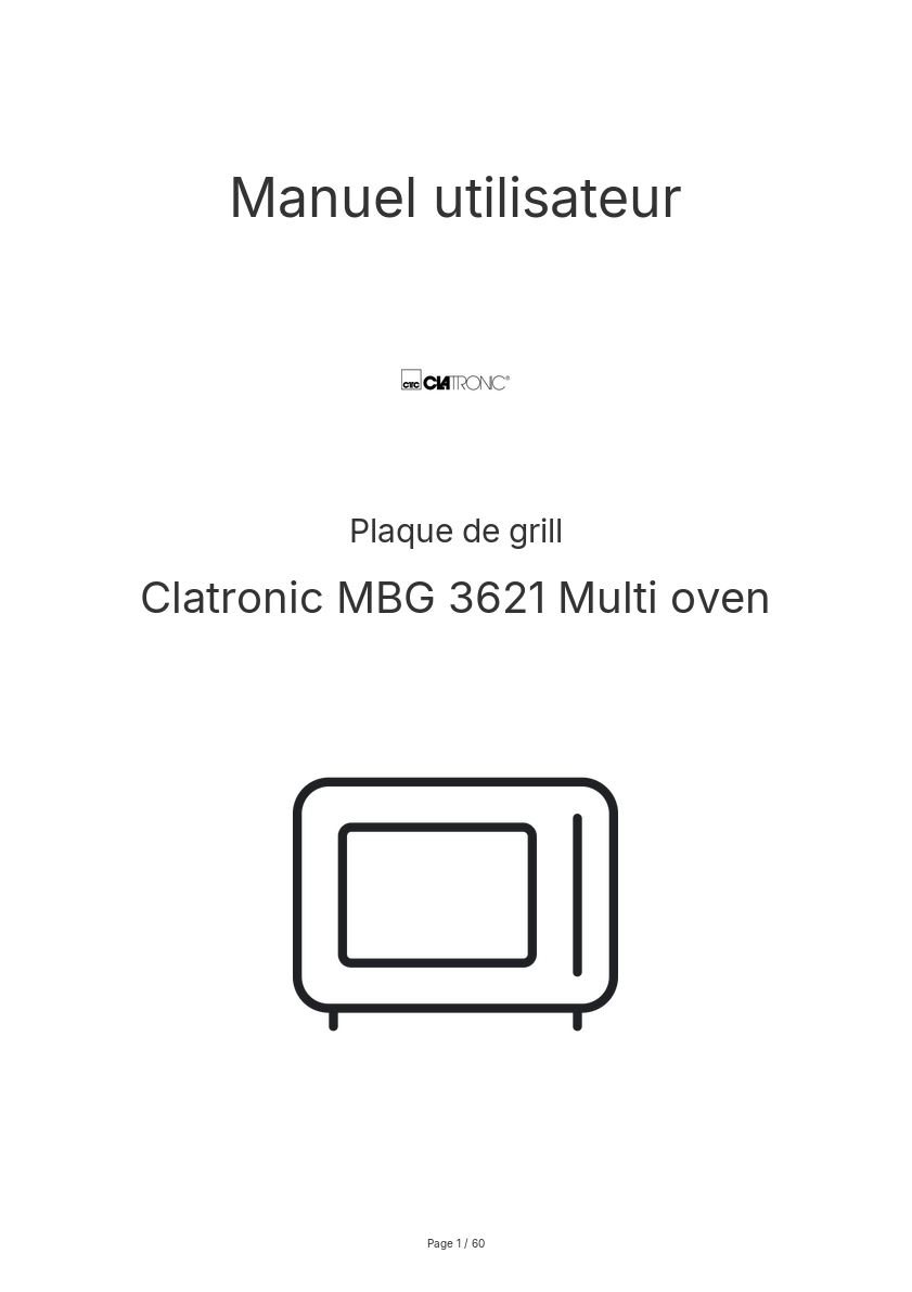 Page n°1 - Manuel utilisateur Clatronic MBG 3621 Multi oven