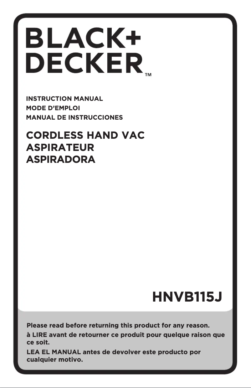 Page 1 de la notice Manuel utilisateur Black & Decker HNVB115J10