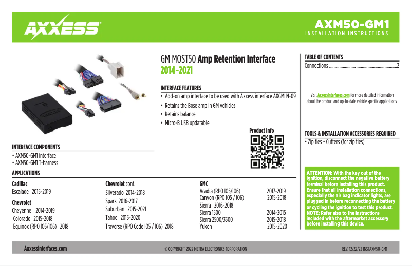 Page n°1 - Mode d'emploi Metra AXM50-GM1