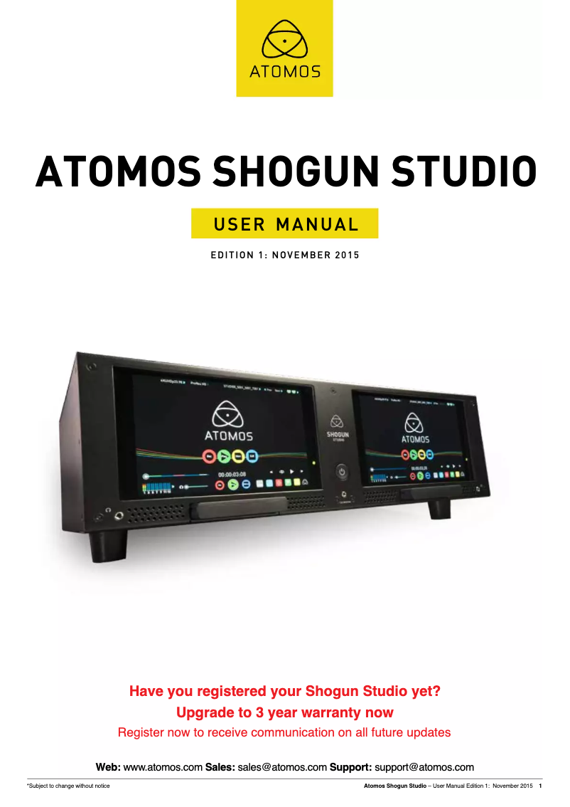 Page n°1 - Mode d'emploi Atomos Shogun Studio