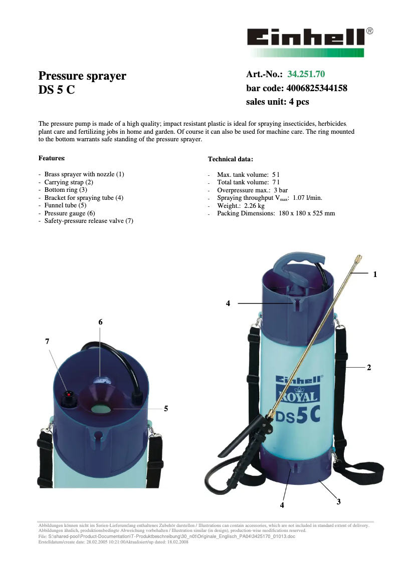 Page n°1 - Fiche technique Einhell Royal DS 5 C
