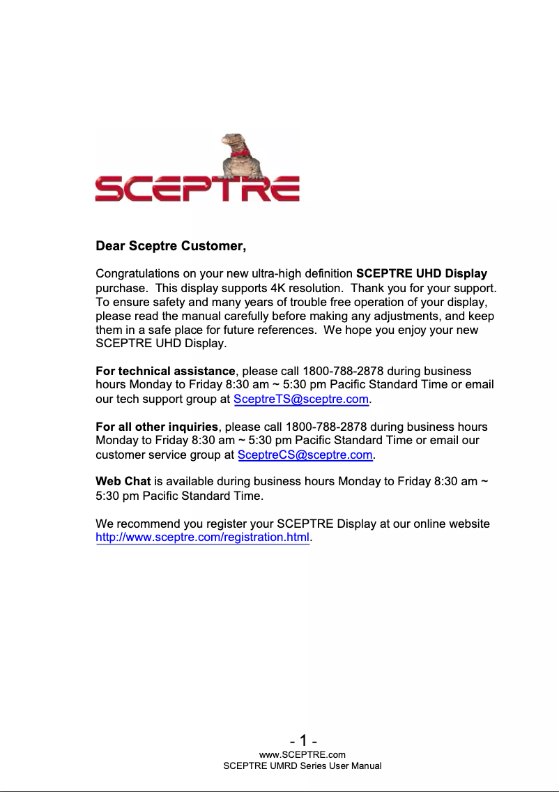 Page n°1 - Manuel utilisateur Sceptre U550CV-U