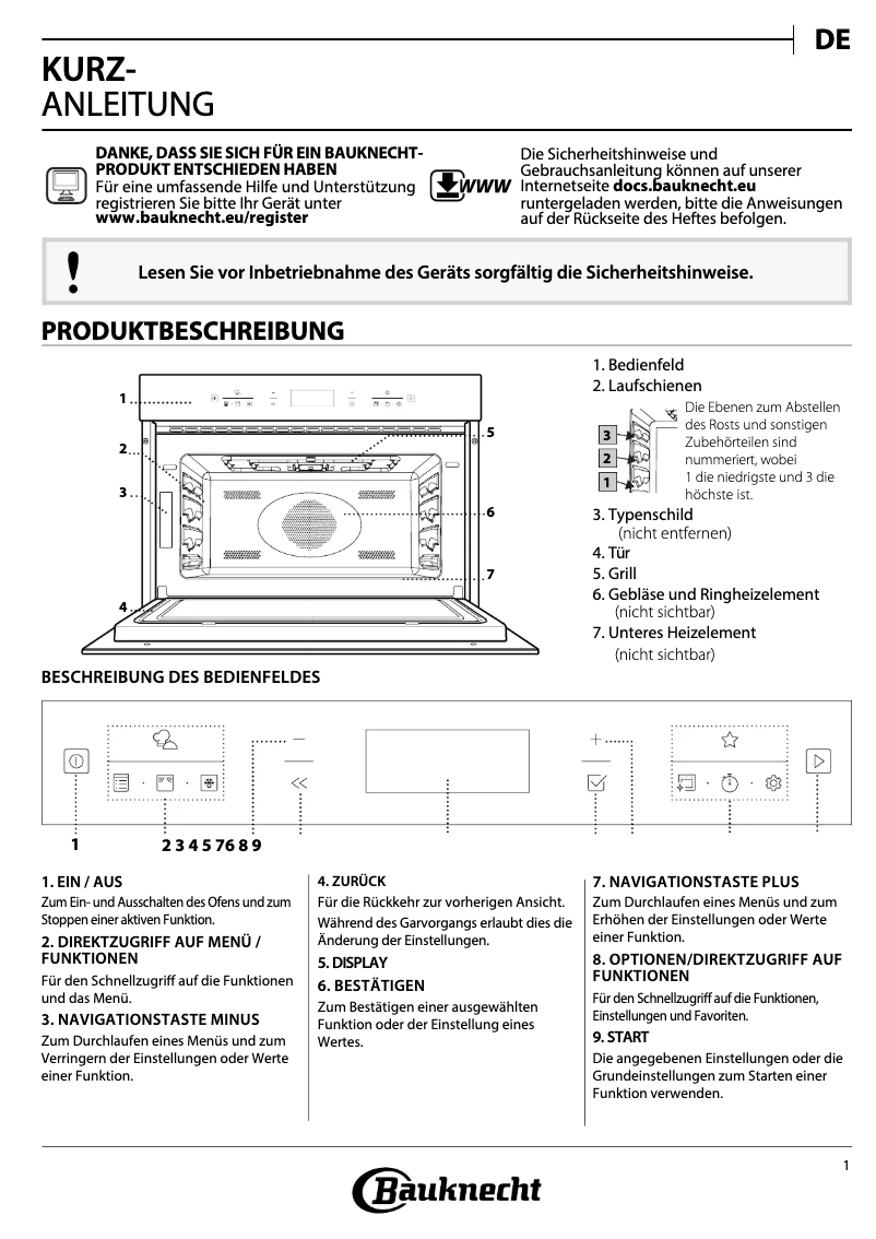 Page 1 de la notice Manuel d'utilisation et d'entretien Bauknecht EMEK7 CT545 PT