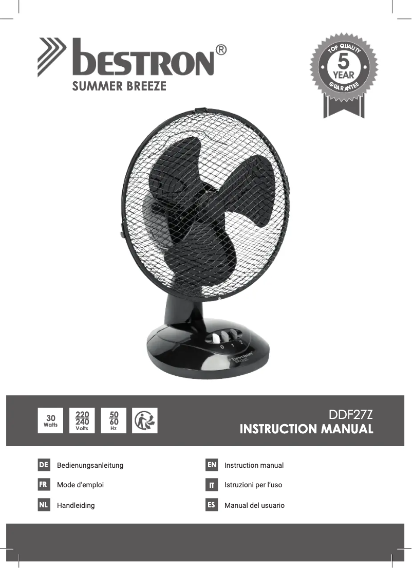 Page 1 de la notice Manuel utilisateur Bestron DDF27Z