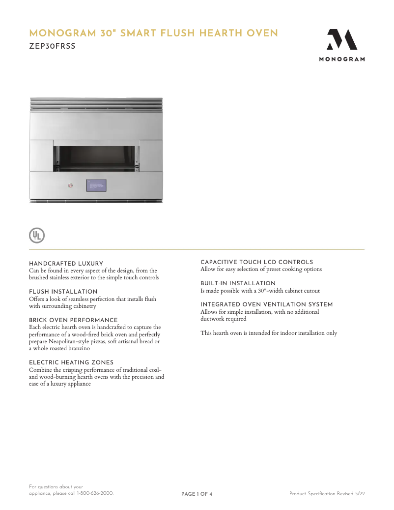 Page 1 de la notice Fiche technique Monogram ZEP30F