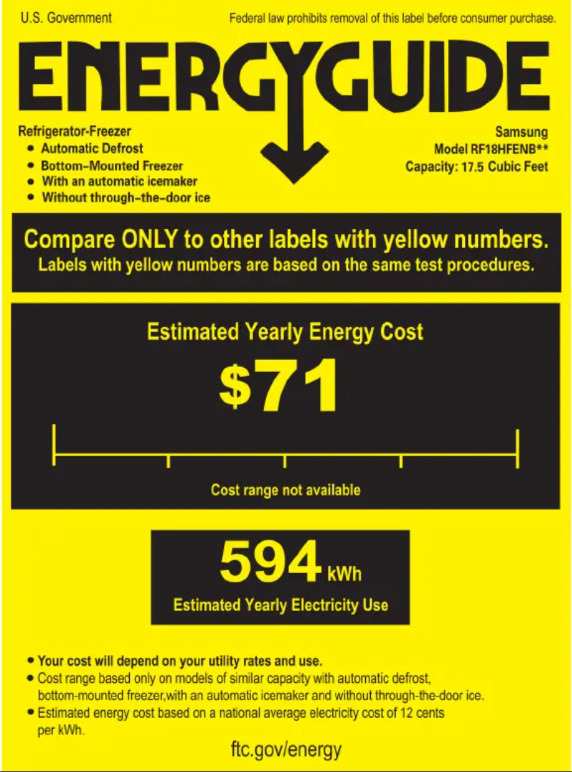 Page 1 de la notice Label énergétique Samsung RF18HFENBSR