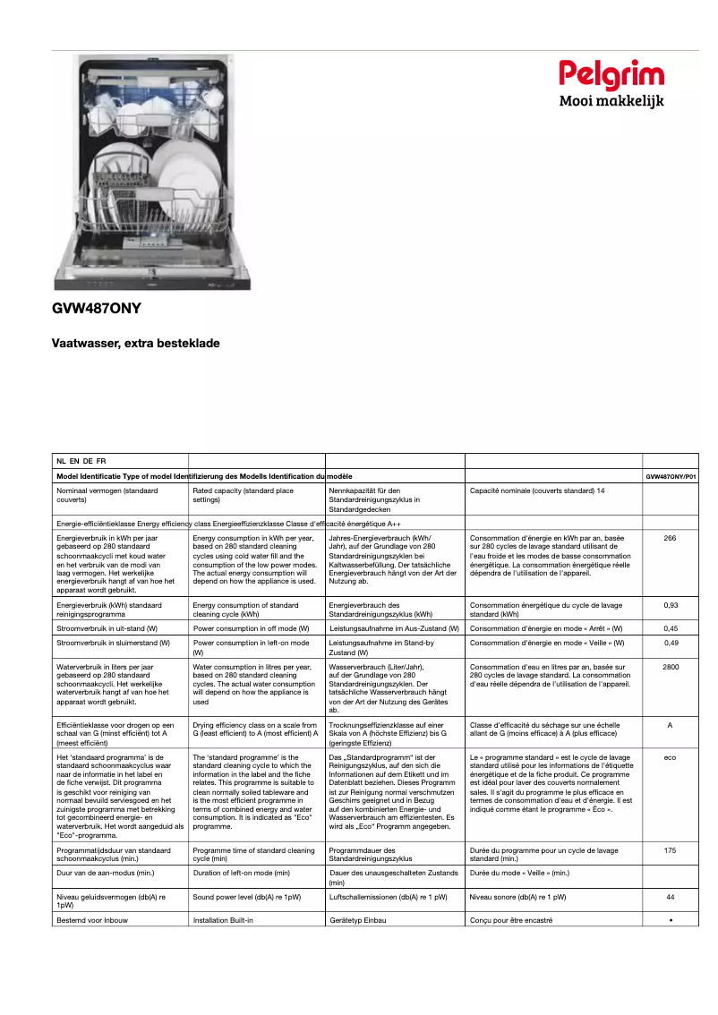 Page n°1 - Fiche technique Pelgrim GVW487ONY