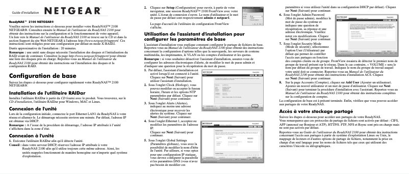 Page 1 de la notice Guide d'installation Netgear ReadyNAS RRX4430