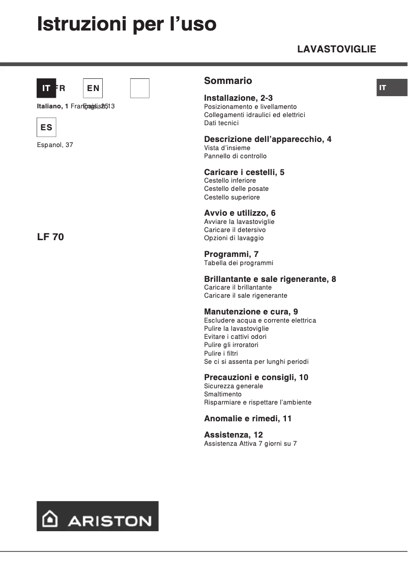 Page n°1 - Manuel utilisateur Ariston Thermo LF70FR