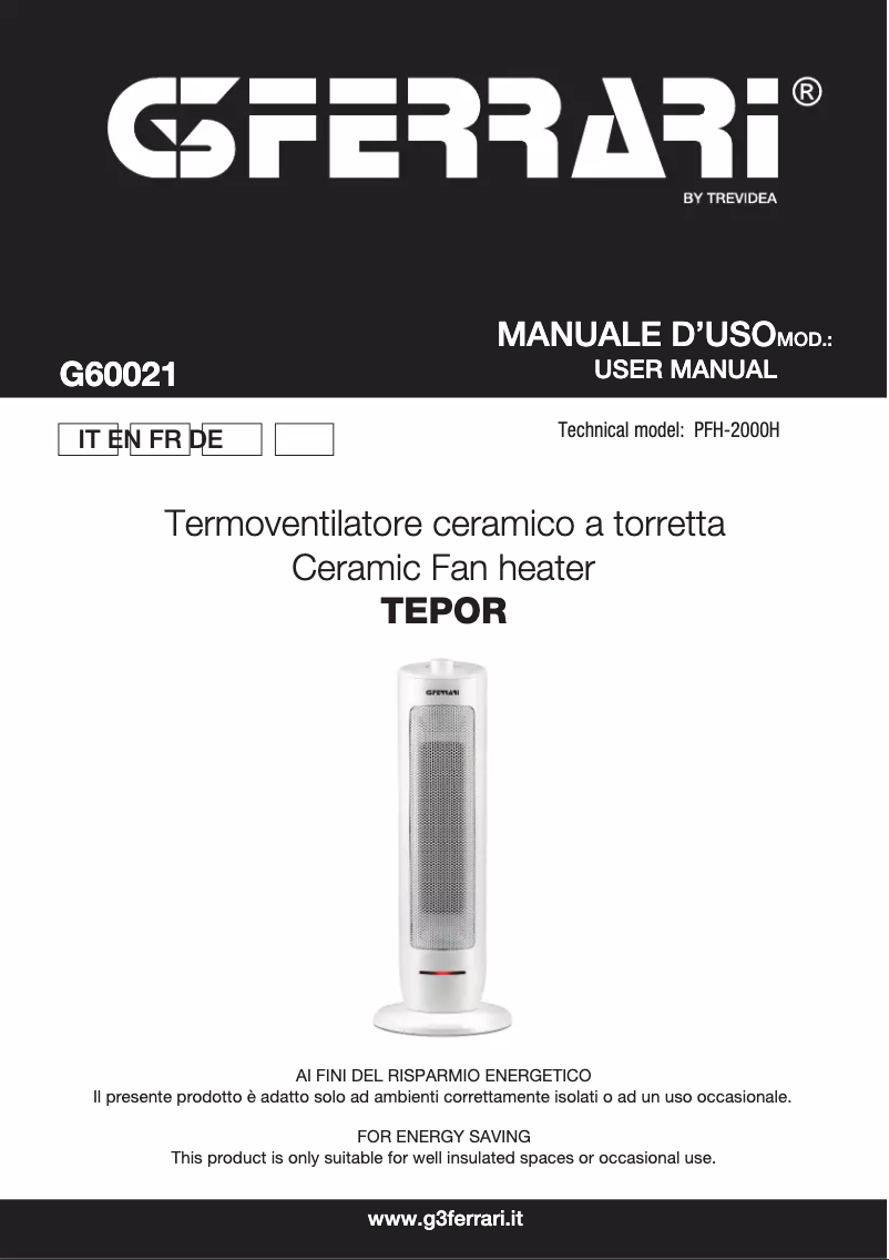 Page 1 de la notice Manuel utilisateur G3 Ferrari Tepor G60021