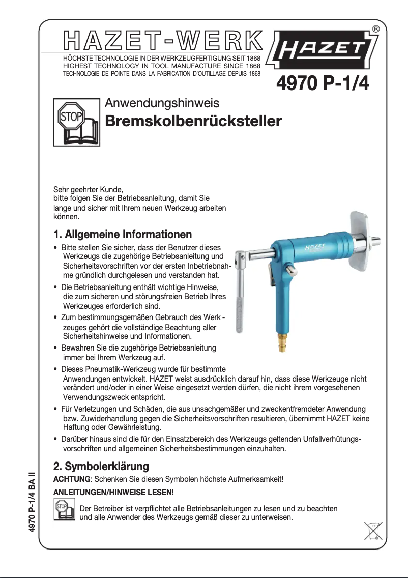 Página 1 del manual Manual de usuario Hazet 4970P-1/4