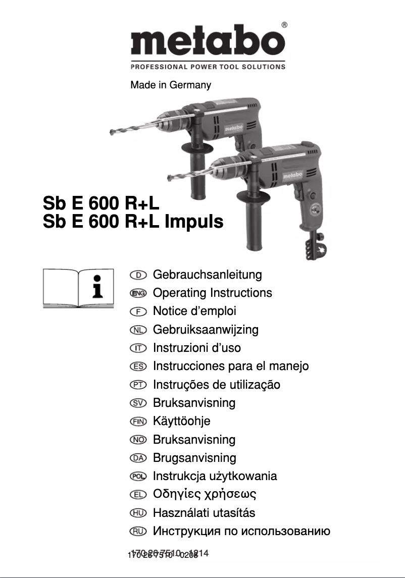 Page 1 of the manual User Manual Metabo SB E 600 R+L