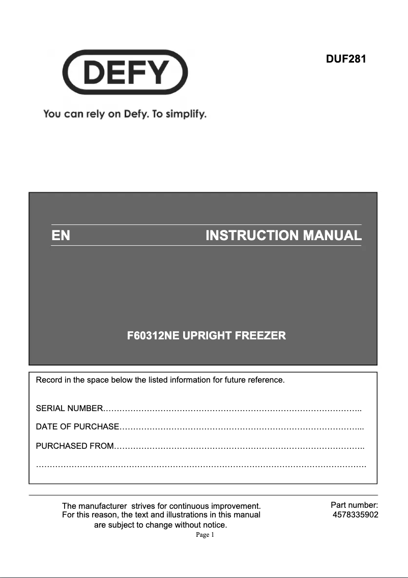 Page 1 de la notice Manuel utilisateur Defy F60312NE