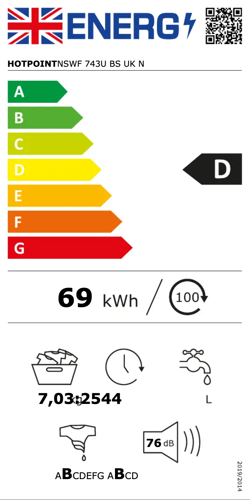 Page n°1 - Label énergétique Hotpoint NSWF 743U BS UK N