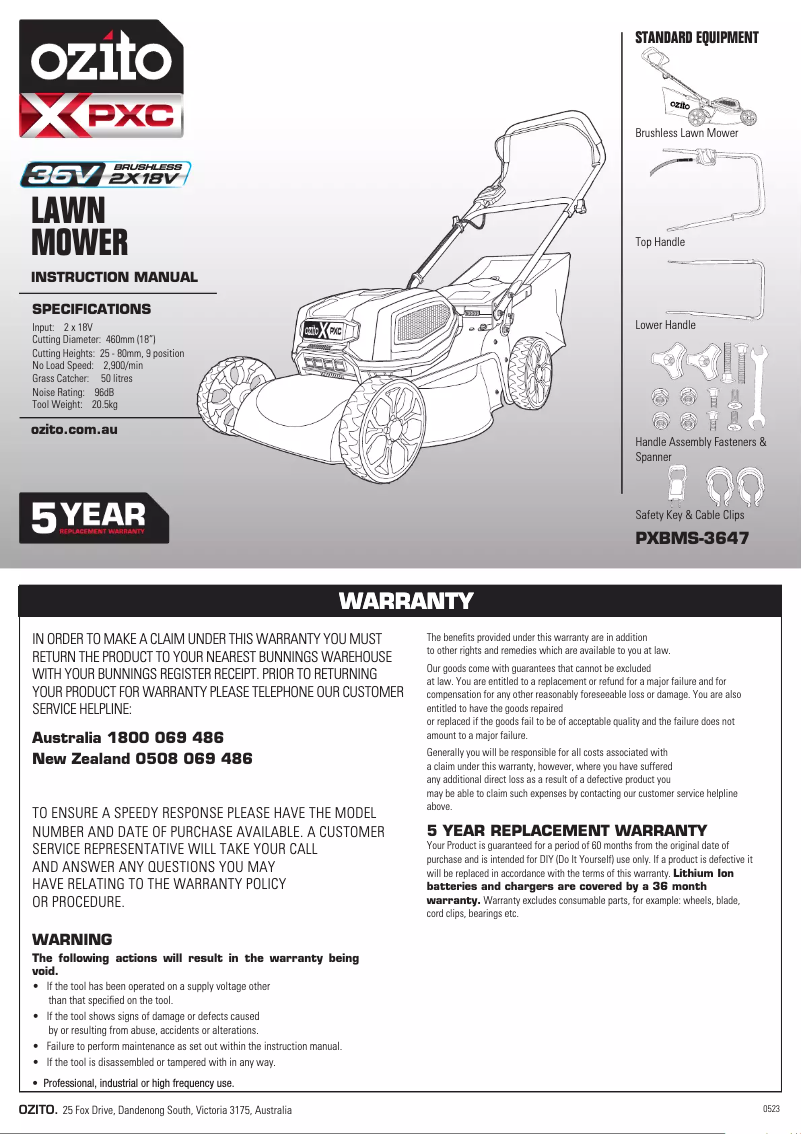 Page 1 de la notice Manuel utilisateur Ozito PXBMS-3647